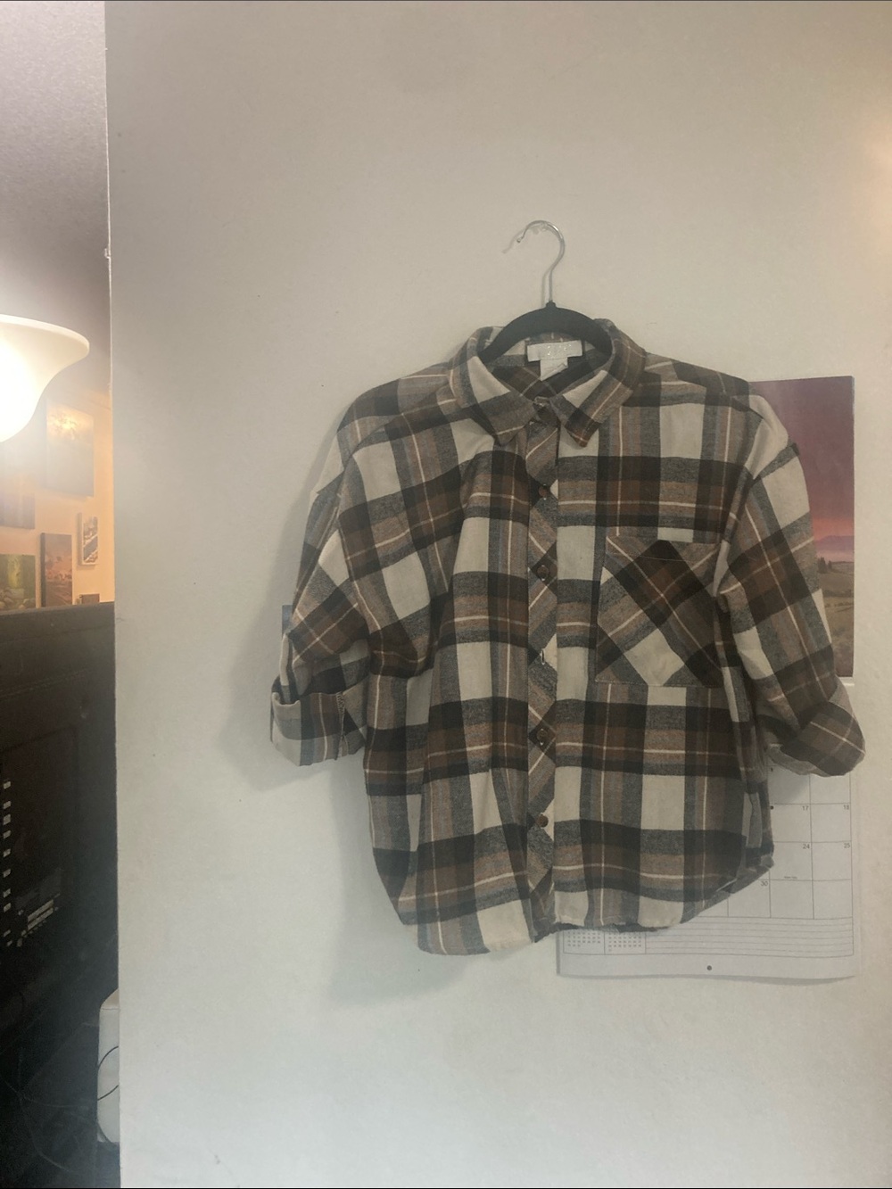 Relaxed Plaid Button-Down Shirt in Brown & Cream